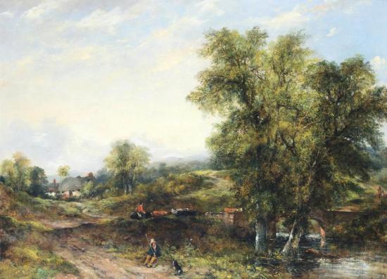 Landscape With Cattle And Drover Crossing A River Artwork by Frederick Waters Watts