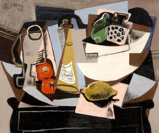 Still Life With A Lemon, Bottle Of Olive Oil, Bell Peppers And A Bowl Of Vegetables, 1925 Artwork by Emil Filla