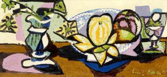 Still Life With A Vase Of Flowers, A Bowl Of Oranges And A Glass, 1948 Artwork by Emil Filla