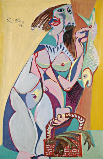 Woman Selling Fish Artwork by Emil Filla