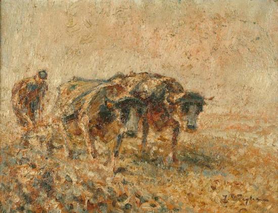Cattle Ploughing The Field Artwork by Julius Seyler