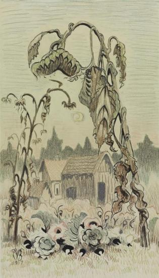 New Moon And Sunflowers Artwork by Charles Burchfield
