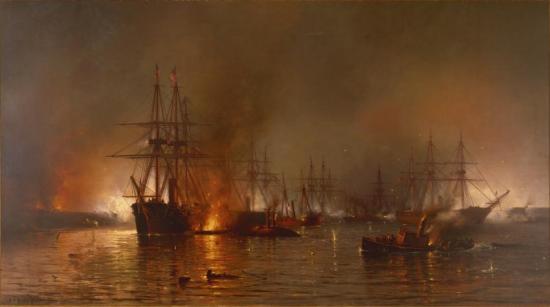 Farragut's Fleet Passing The Forts Below New Orleans Artwork by Mauritz F. H. De Haas