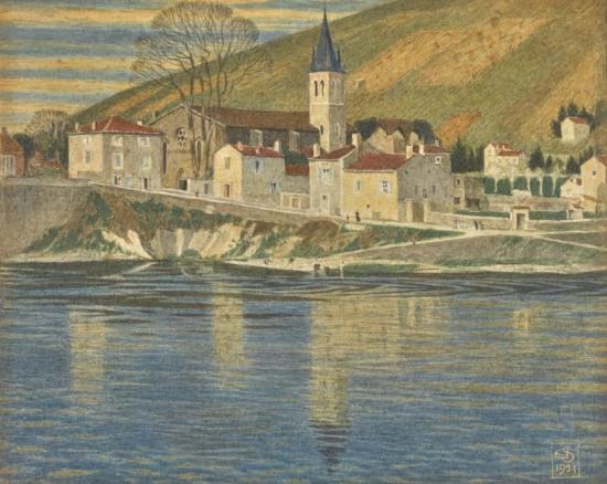 Italian Lakeside Village Artwork by Joseph Edward Southall