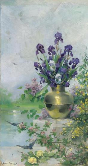 A Vase Of Irises On The Terrace Artwork by Louise Abbema