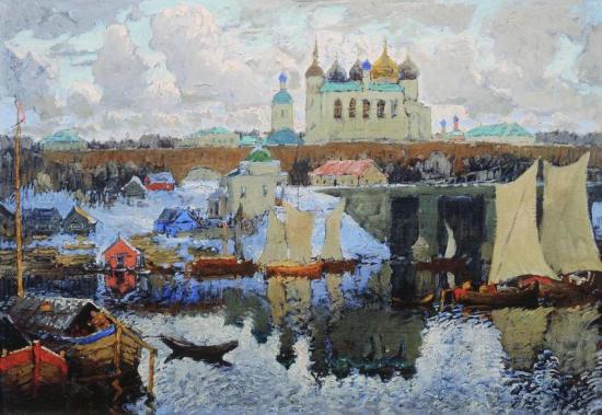 Novgorod, Wharf, 1919 Artwork by Konstantin Gorbatov