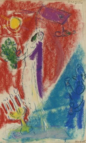 Etude Pour Le Mariage Ou Maries Dans Le Ciel Artwork by Marc Chagall