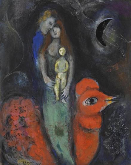 La Famille Et Le Coq Rouge Artwork by Marc Chagall