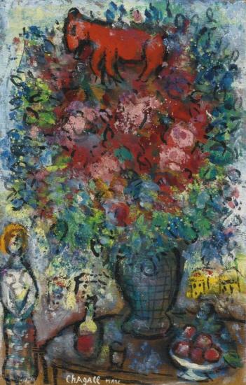 Le Bouquet Et L'ane Rouge Artwork by Marc Chagall