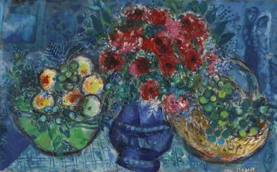 Le Vase Bleu Aux Deux Corbeilles De Fruits Artwork by Marc Chagall