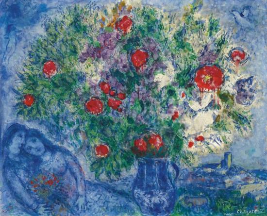 Le Vase Bleu Artwork by Marc Chagall