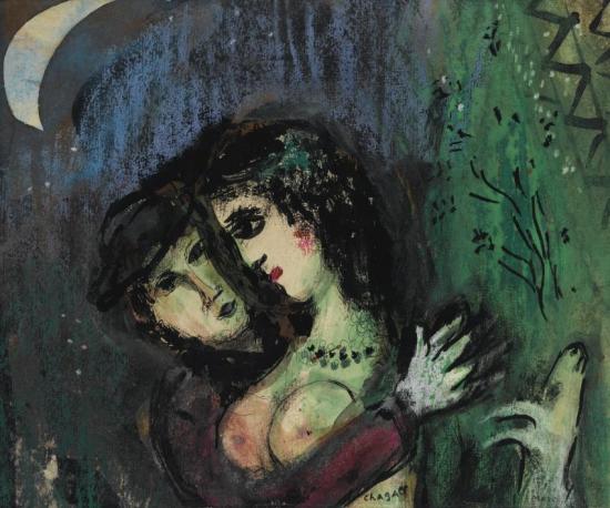 Les Amoureux Au Clair De Lune Artwork by Marc Chagall
