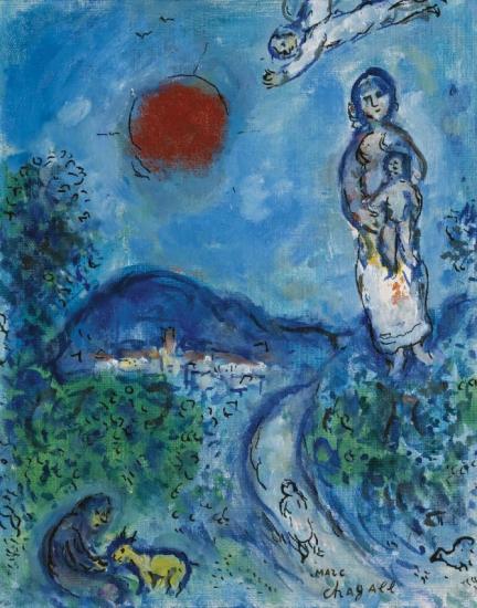 Maternite Au Soleil Rouge Artwork by Marc Chagall