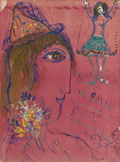 Profil De Clown Sur Fond Rose Artwork by Marc Chagall