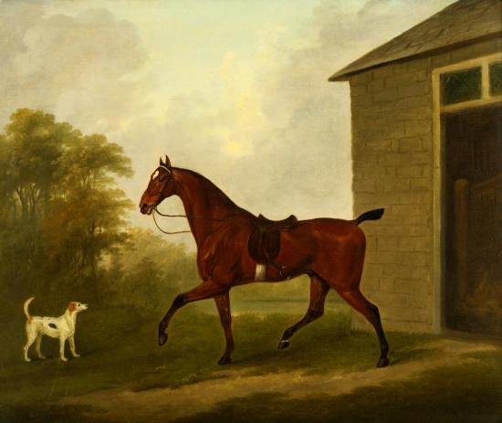 A Saddled Bay Hunter With A Foxhound, Outside A Stable Artwork by John Nost Sartorius
