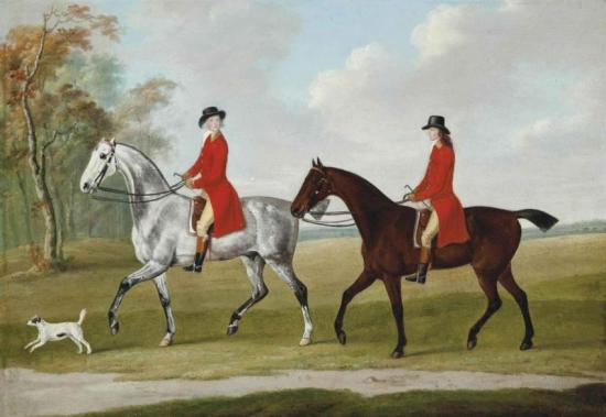 John And Andrew Corbet On Two Hunters, With A Terrier, In An Extensive Landscape, 1781 Artwork by John Nost Sartorius