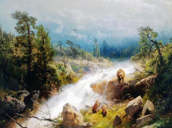 Bears By The Stream Artwork by Herman Herzog