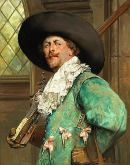 A Portrait Of A Cavalier Holding A Musket Artwork by Alex De Andreis
