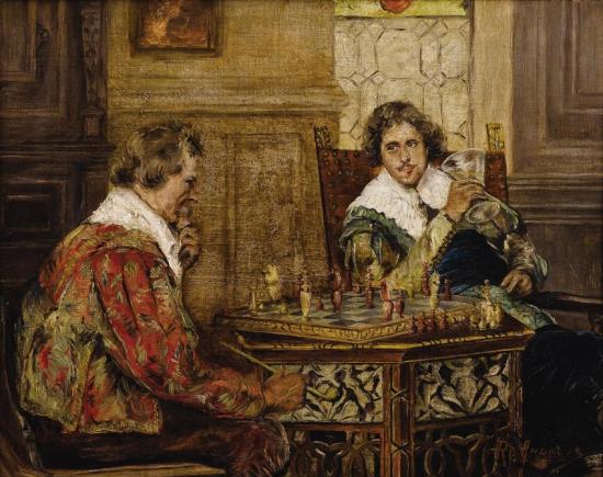 Cavaliers Playing Chess, C. 1890 Artwork by P.h. Andreis