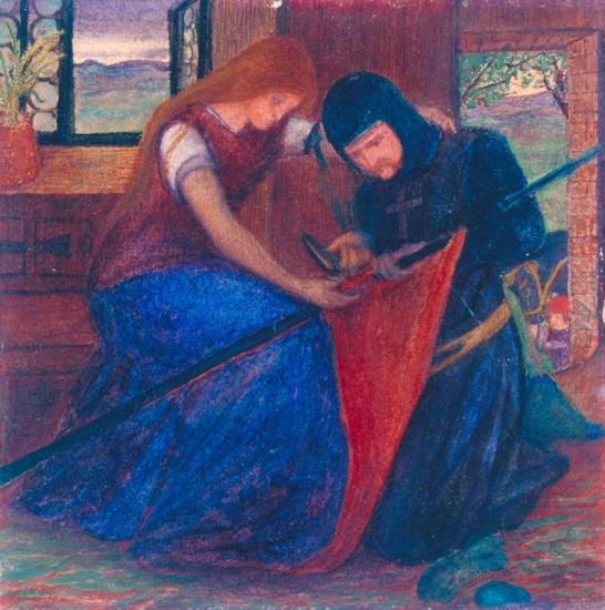 Lady Affixing Pennant To A Knight's Spear, C.1856 Artwork by Elizabeth Siddal