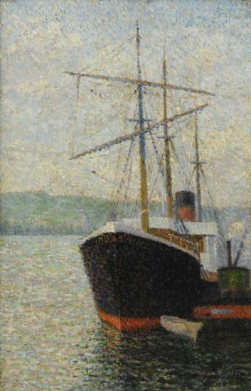 Steamer Dans Le Port De Rouen Ou Trois-mats A Quai, 1886 Artwork by Albert Dubois Pillet