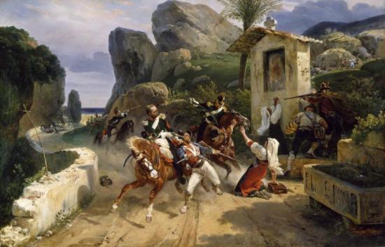 Italian Brigands Surprised By Papal Troops, 1831 Artwork by Horace Vernet
