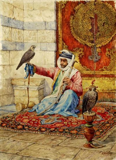 Arab Falconer In A Moorish Interior Artwork by Nikolai Nikolaevich Karazin
