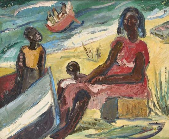 Girls And Boat Artwork by Irma Stern