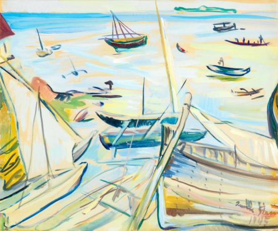 Harbour Scene With Robben Island In The Distance Artwork by Irma Stern