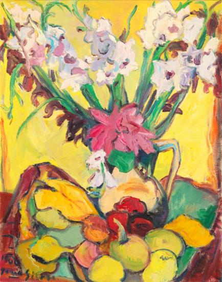 Still Life Of Gladioli And Fruit Artwork by Irma Stern