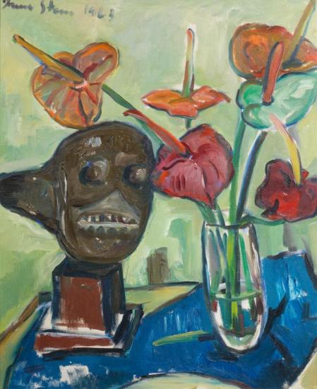 Still Life With Arum Lilies And Mask Artwork by Irma Stern