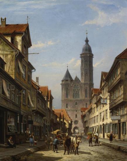 Dutch Street Scene With Cathedral Artwork by Cornelis Christian Dommelshuizen