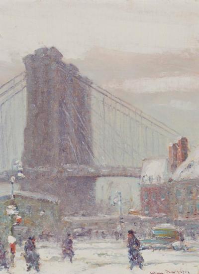 Brooklyn Bridge In Winter Artwork by Johann Berthelsen