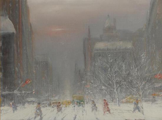 City View In Winter (5th Avenue And 58th Street) Artwork by Johann Berthelsen