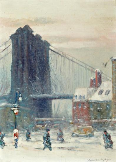 James Slip Gospel Mission And Brooklyn Bridge Tower Artwork by Johann Berthelsen