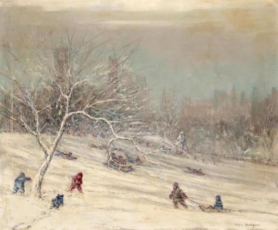 Sledding In Central Park Artwork by Johann Berthelsen