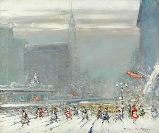 View Of Grand Central Station From 42nd Street In The Snow Artwork by Johann Berthelsen