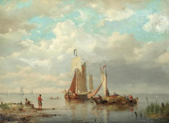 Pulling The Boats Ashore Artwork by Cornelis Christian Dommelshuizen