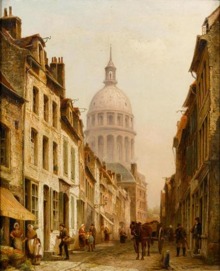 Street Scene, Boulogne Sur Mer Artwork by Cornelis Christian Dommelshuizen