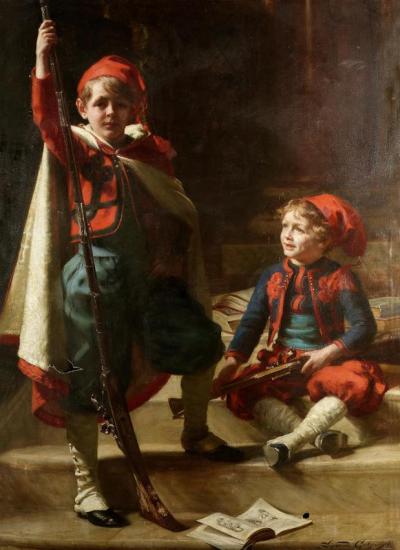 Zouaves - Portrait Of Francis And Philip Mond, Sons Of Emile Mond, Esq, 1907 Artwork by Sigismund Christian Hubert Goetze