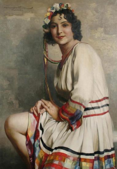 Portrait Of A Young Lady, Three Quarter Length With Flowers In Her Hair Artwork by Hans Hassenteufel