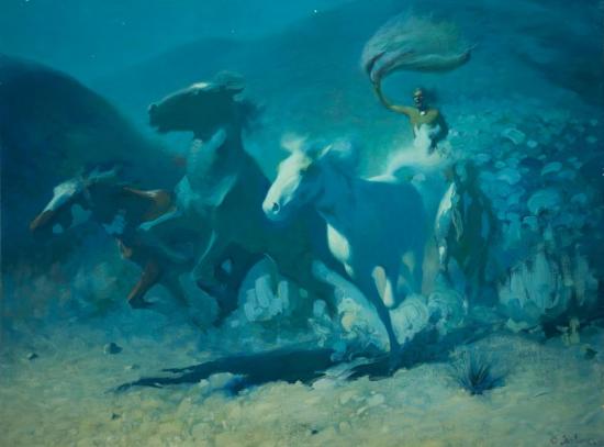 Moonlight Stampede, 1904 Artwork by Gerard Curtis Delano