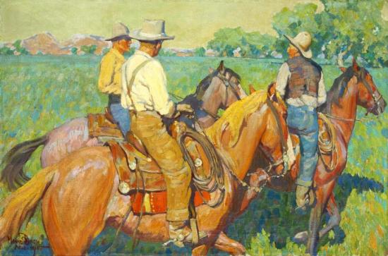 Home Pastures (three Cowboys) Artwork by Maynard Dixon