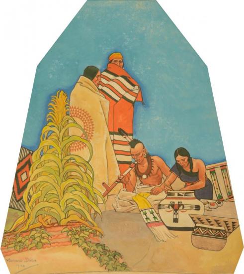 Indians And Cornstalk, Mural Study, 1934 Artwork by Maynard Dixon
