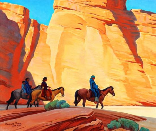 Navajos In A Canyon, 1945 Artwork by Maynard Dixon