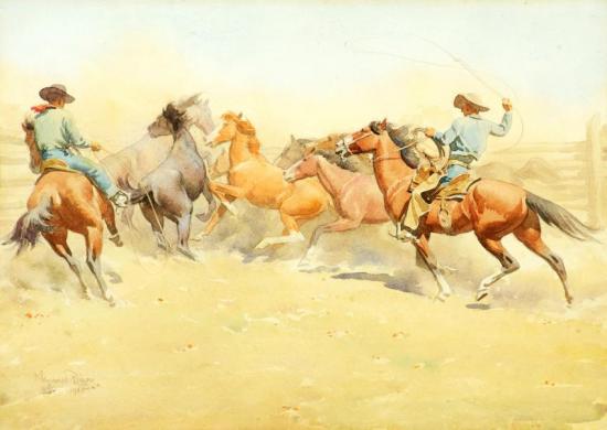 Roping Horses, 1945 Artwork by Maynard Dixon