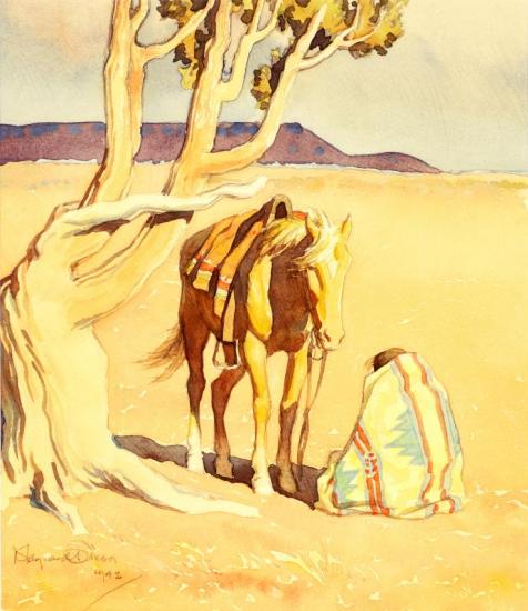 Seated Indian With Horse, 1942 Artwork by Maynard Dixon