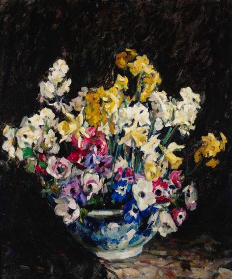 Still Life With Narcissus And Anemone Artwork by E. Charlton Fortune