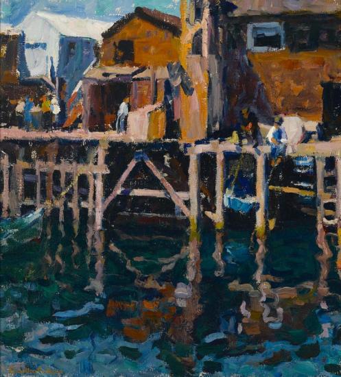 Wharf, Monterey, 1915 Artwork by E. Charlton Fortune