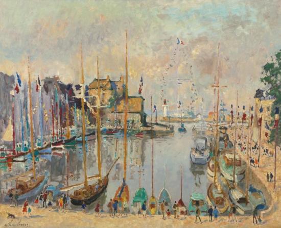 Le Vieux Bassin, Honfleur, Dimanche De Pentecote Artwork by André Hambourg